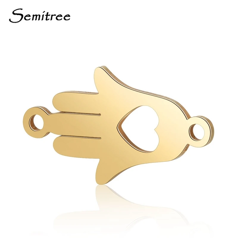 Semitree 5 шт. Lucky Hand из нержавеющей стали Коннекторы в форме сердца браслет амулеты DIY