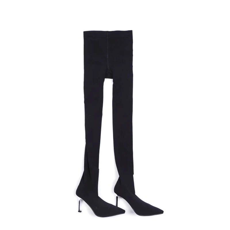 ORCHA LISA/Новые пикантные сапоги женские сапоги с высоким голенищем из лайкры модные женские сапоги выше колена на высоком каблуке; J472 - Цвет: Black