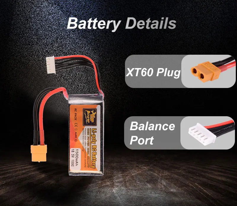 ZOP Мощность 7,4 V 11,1 V 14,8 V 18,5 V 1500 мА/ч, 100C 2S 3S 4S 5S Lipo Батарея XT60 штекер Перезаряжаемые для дрона с дистанционным управлением RC вертолет