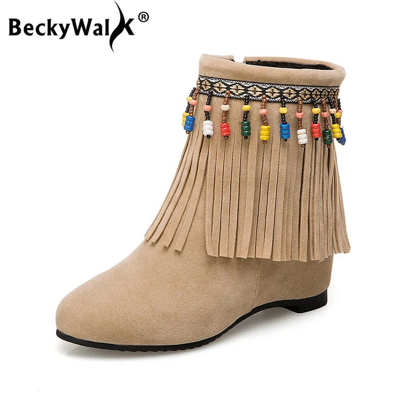 Женские ботинки мартинсы BeckyWalk повседневные на танкетке с кисточками и бусинами