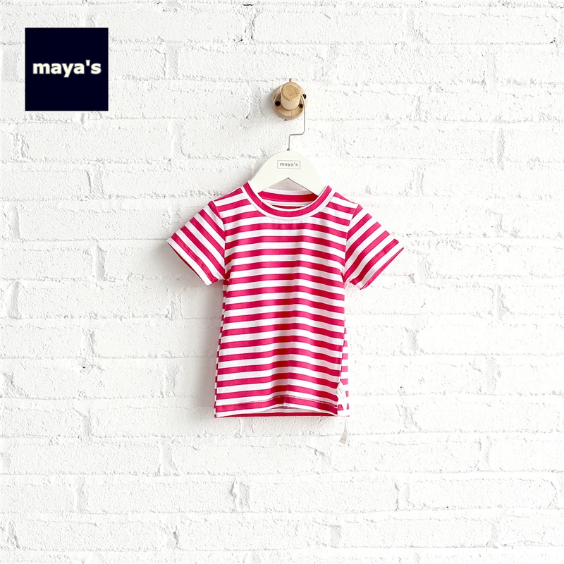 

Mayas Striped Printed Summer Kids Shirts Fashion Causal Soft Children Sports Tops Breathable Color Blocking Toddler Basic 81111