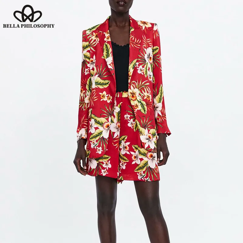 Print Floral Loose Blazers Outwears Boho Set Lady Suits Vintage Office Lady Blazers Shorts Casual Female Bottoms Wonder Store