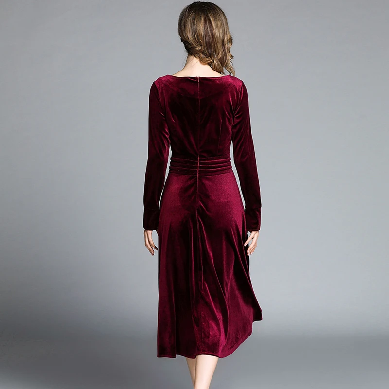 2019 осень зима Vestidos вельветовое платье для женщин с длинным рукавом в винтажном