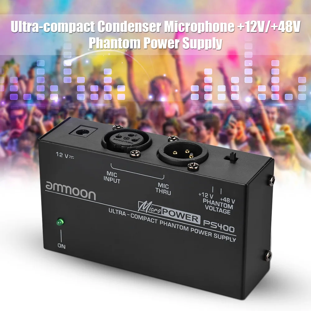 ammoon Microphone Power Supply +12V +48V Selectable Ultra compact