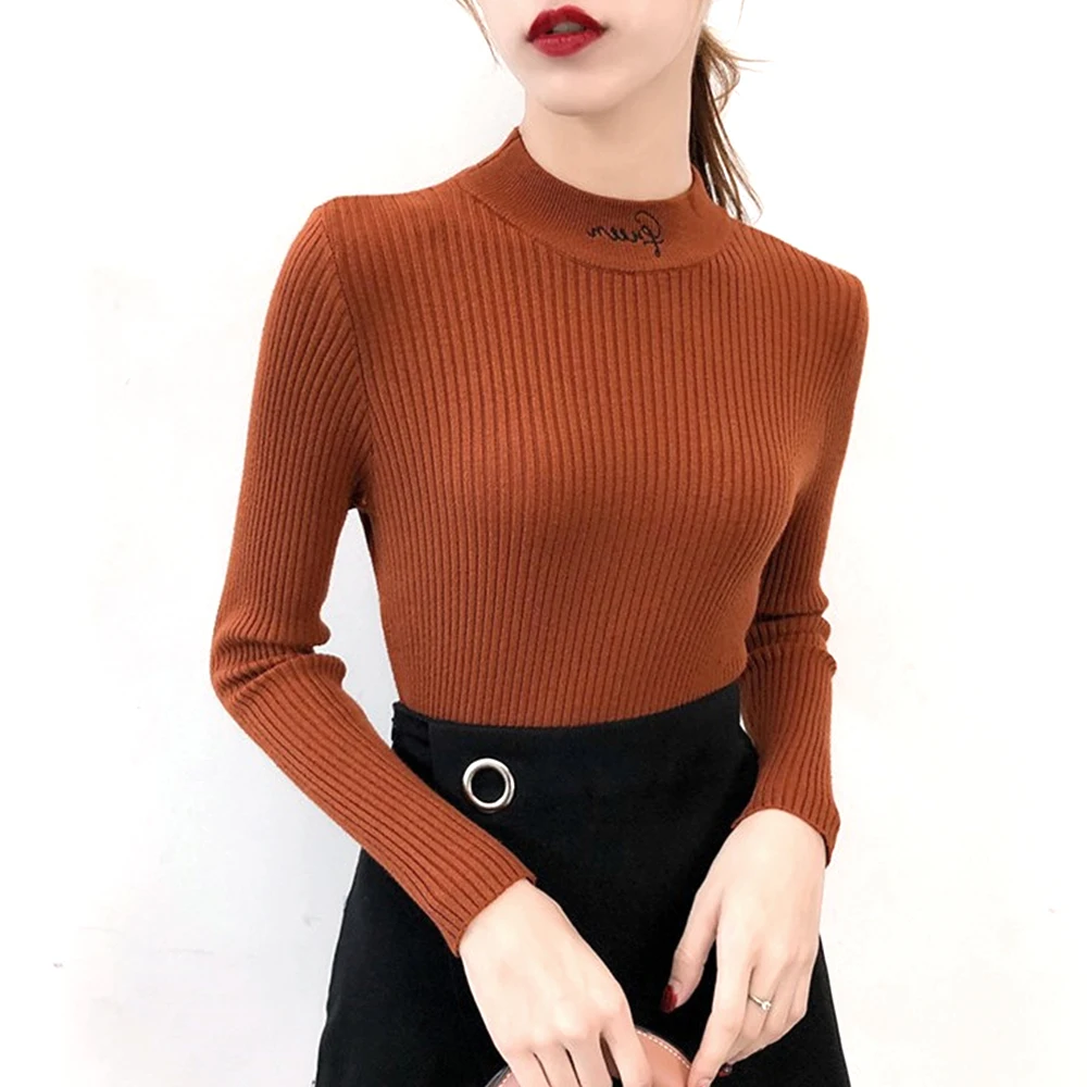 

Women Sweater Thin Slim Pullover Caramel Close fitting Shirt Fall Spring Clothes Lady Female Bottom Tops Knitwear Chaqueta Topi
