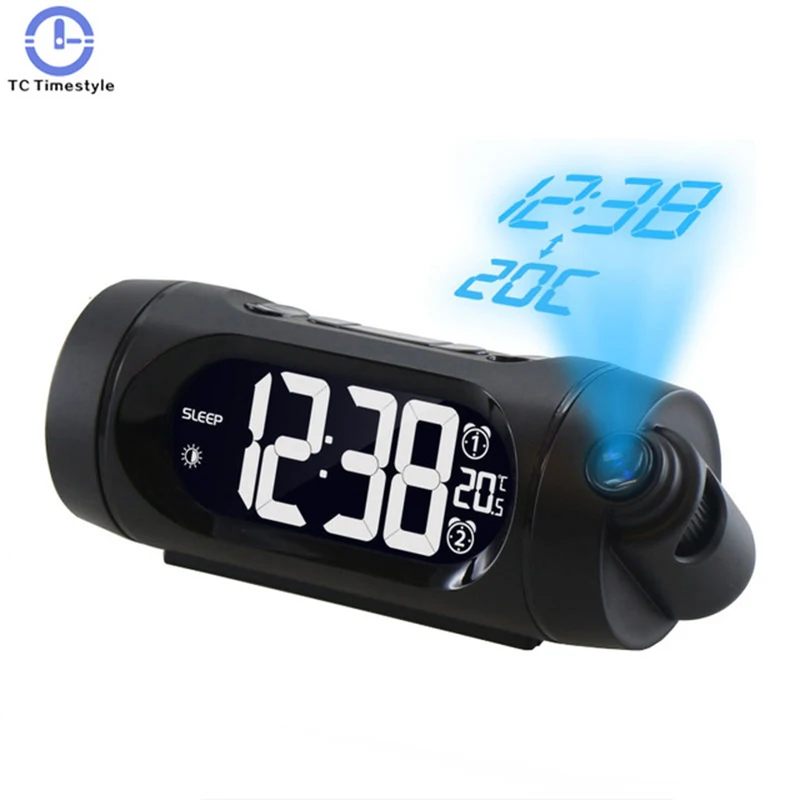 Us 39 18 19 Off Radio Projection Electronic Alarm Clock Workday Double Luminous Bedroom Sleeping Plastic Black Digital Lcd Display Temperature In