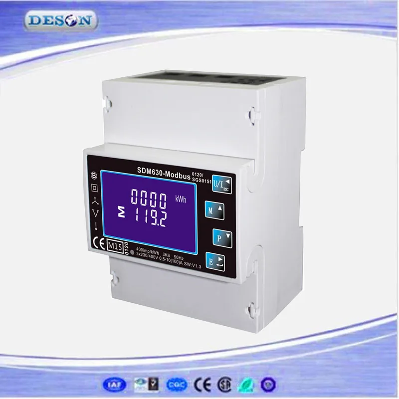 SDM630 Modbus RS485 Din рейка кВтч трехфазный счетчик энергии 100A Солнечный