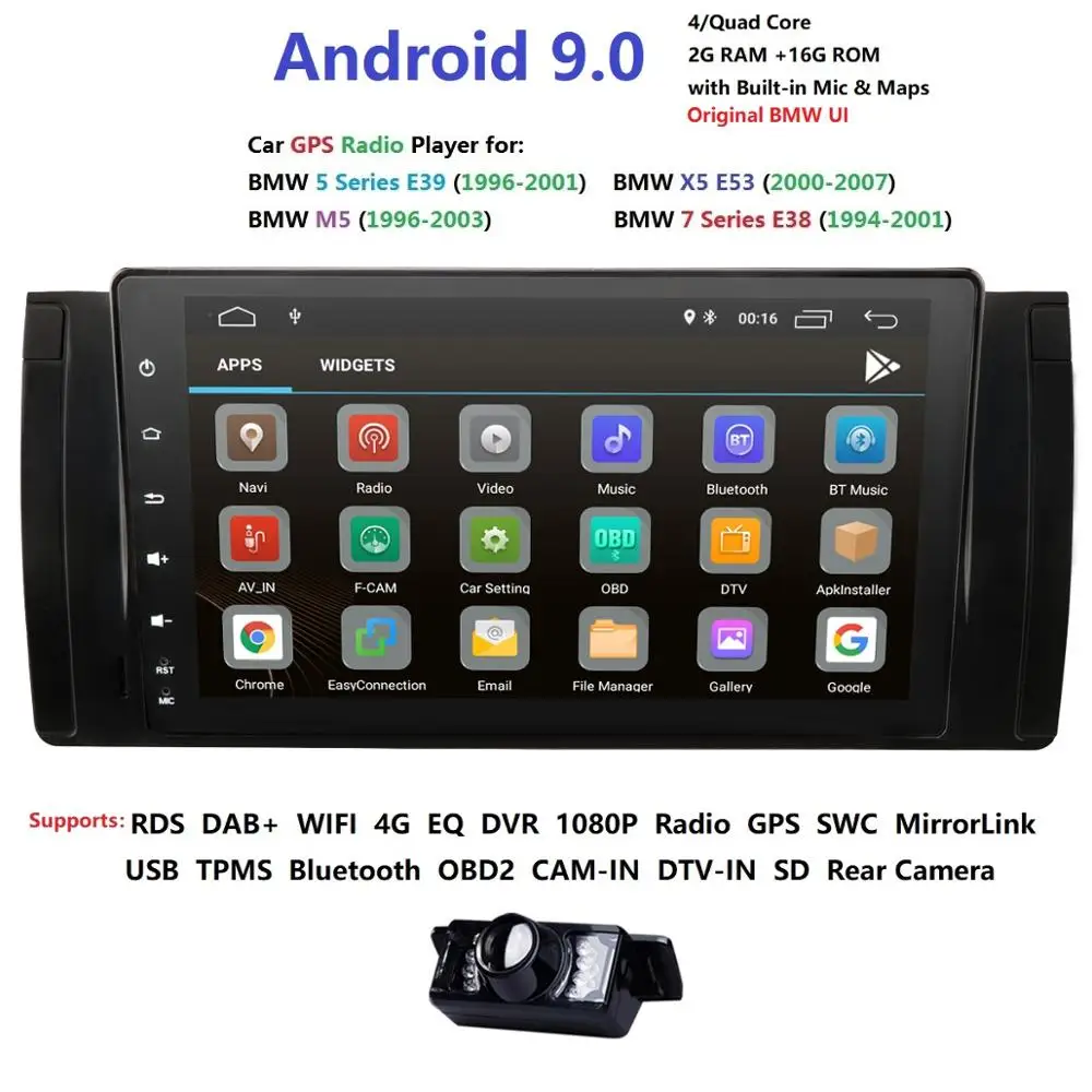 

Android9.0 QuadCore GPS Navi 9Inch Full Touch Car DVD Multimedia for BMW E53 X5/E39 5/M5 97-06 with BT/RDS/Radio/Canbus/WIFI CAM