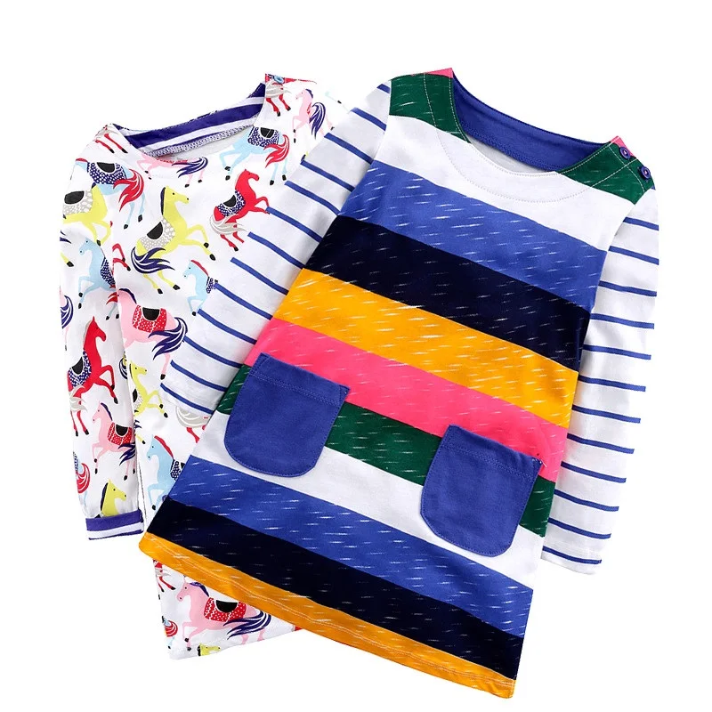 

Long Sleeve Dress Girls Clothes 2019 Spring Autumn Kids Dresses for Girls Rainbow Print Princess Dress Children Jersey