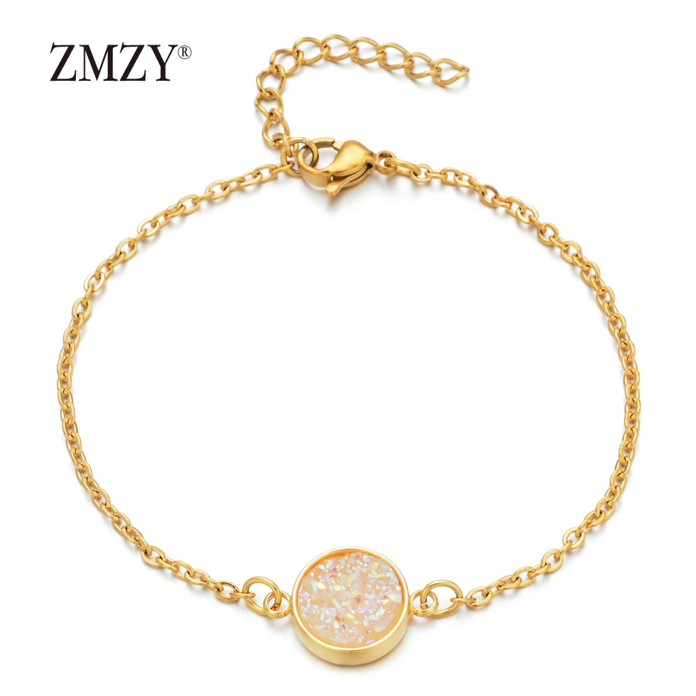 

ZMZY Gold Color Circle Drusy Stone Charm Bracelets for Women Bracelet Jewelry Gift Stainless Steel Friendship Bracelets Gift