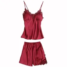 Новинка года для женщин пикантные атласные пижамный комплект цветочный вышивка пижамы без рукавов Пижама с v-образным вырезом милый Cami Топ и шорты для