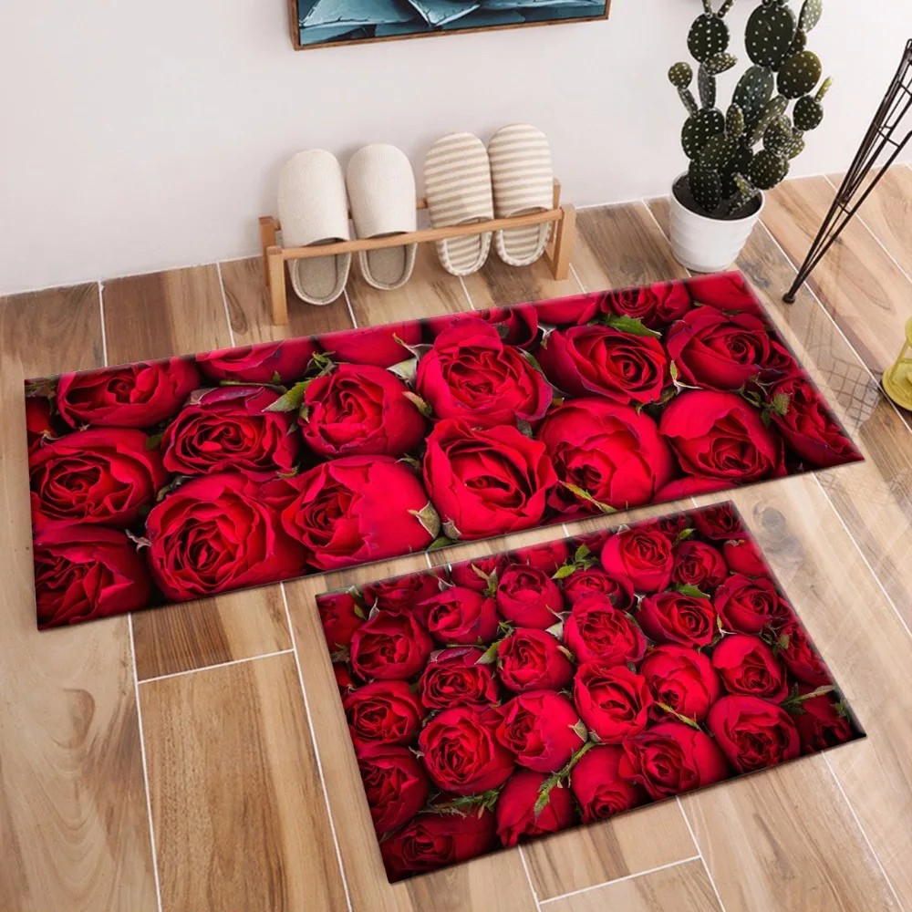 

Red Rose Area Rugs And Flower Carpets For Kids Baby Home Living Room Crystal Velvet Bedroom Hallway Yoga kitchen Door Floor Mats