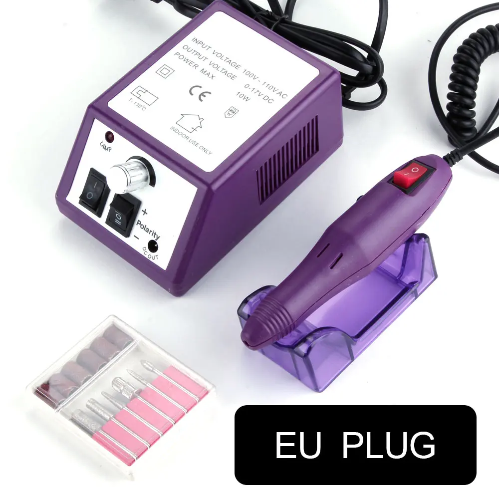 20000 ОБ/мин Электрическая дрель для ногтей, маникюрный аппарат для снятия лака, гель для удаления кутикулы, фрезерные сверла, набор, Машинка для педикюра, дизайн ногтей - Цвет: purple eu plug
