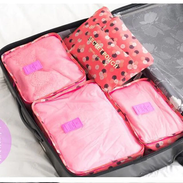 6 шт./компл. мешочек для багажа Органайзер набор сетчатая, для путешествий сумка в сумке органайзер для багажа Упаковка косметичка органайзер для одежды - Цвет: Слоновая кость