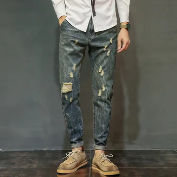 

Fashion Brand Casual Men Hole Long Pants Retro Style jeans Loose Unique Hip Hop Clothing Quality Outwear 2017 New