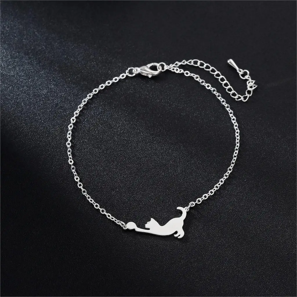 Браслет QIMING из нержавеющей стали с изображением кошки для девочек подарок детей