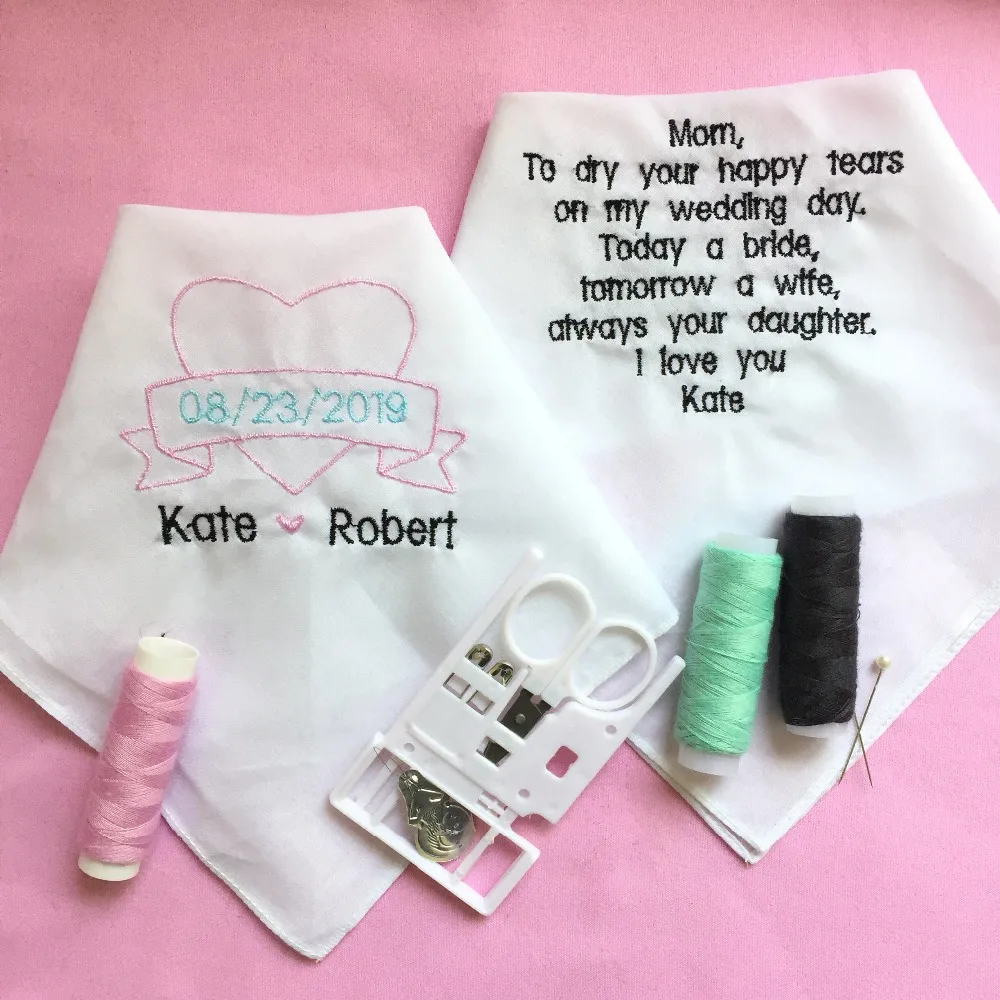 

1 Set Custom Wedding Gift to Bride Mother, Embroidered Wedding Handkerchief for Mother of the Bride, Personalized Wedding Gift
