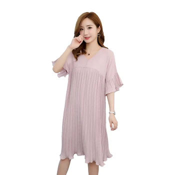 

Maternity Dress V Neck Chiffon 2019 Summer Dresses Pleated Clothes For Pregnant Women Dress Pregnancy Clothing M-XXXL