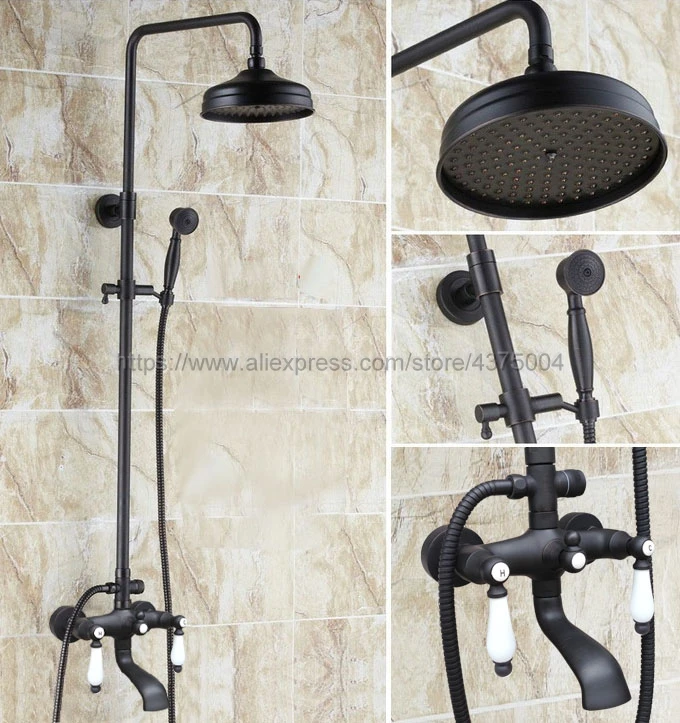 

Black Oil Rubbed Brass Bathroom Rainfall Shower Faucet Set Mixer Tap With Hand Sprayer Wall Mounted Bath Tub Mixer Tap Nhg141