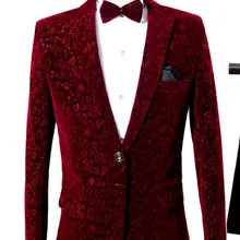Мужской винно-красный Европейский цветочный узор костюм смокинг куртка/сценическое представление/stuido куртка с бабочкой