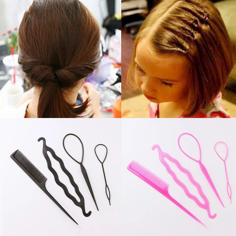 

4pcs/set Fashion Women Hair Loop Girls Fast Easy Magic Bun Princess Hairstyle Popular Hair Braider Maker Styling Hair Tools