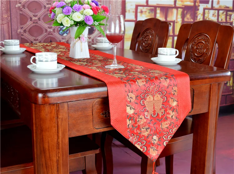Короткое длинное китайское узелковое шелковое атласное украшение стола бегуна обеденная Дамасская прямоугольная скатерть кофейные подставки под кружки