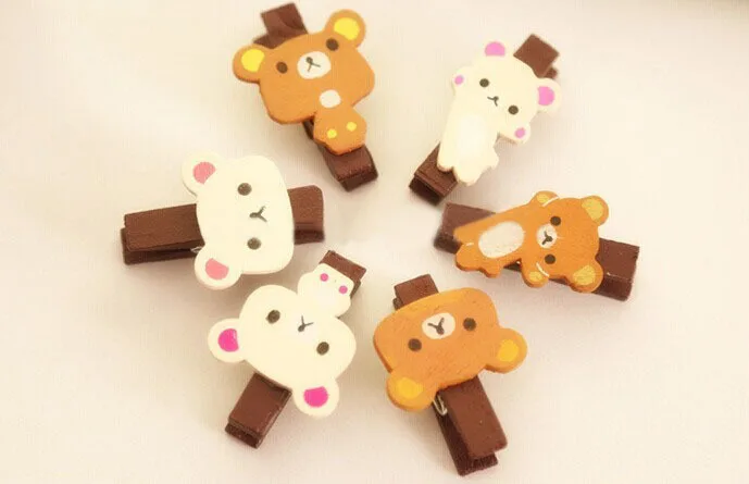 New Office Accessories Cartoon Bear Clip Mini Wood...