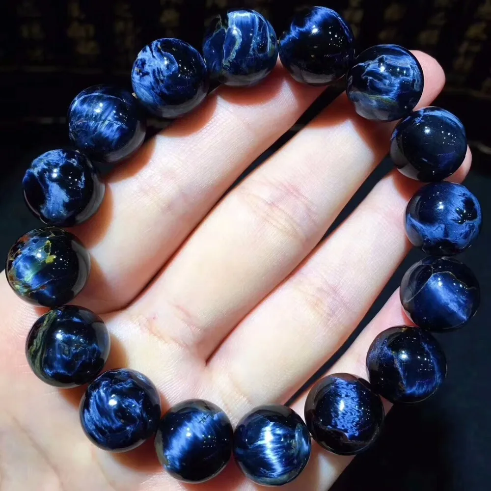 

100% Natural Blue Pietersite Bracelet Reiki Women Men Cat Eye Powerful Stretch Round Beads 13.2mm Bracelet AAAAA certificate