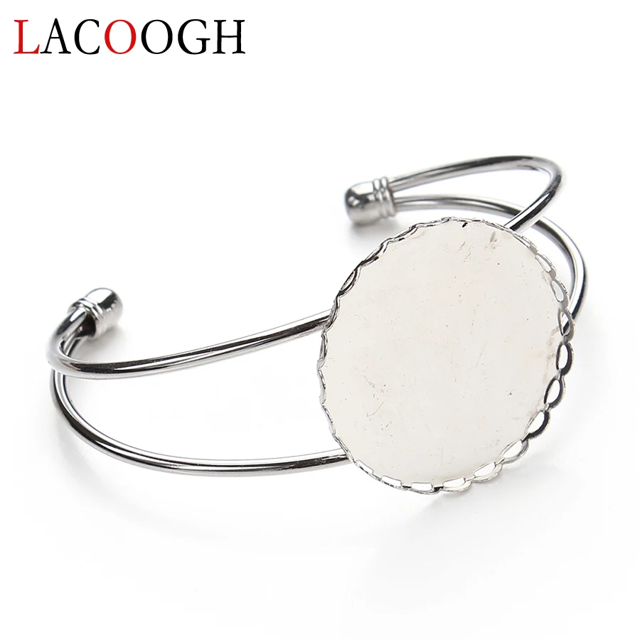

Fashion Rhodium Bracelets Bangles Settings fit Cabochon Cameo Base Tray Bezel Blank for Round 30mm Cabochons Jewelry Findings
