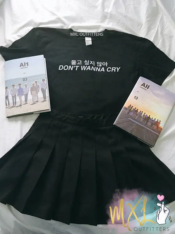 Футболка OKOUFEN sevenpop в Корейском стиле с надписью Don't Want Cry уличная одежда модная