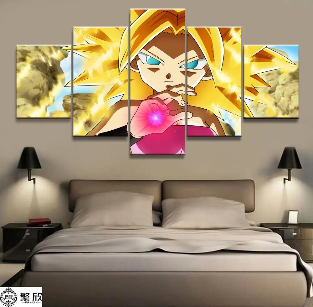 

5 Panel Dragon Ball Caulifla Animation Canvas Printed Painting For Living Room Wall Art Home Decor HD Picture Artworks Poster