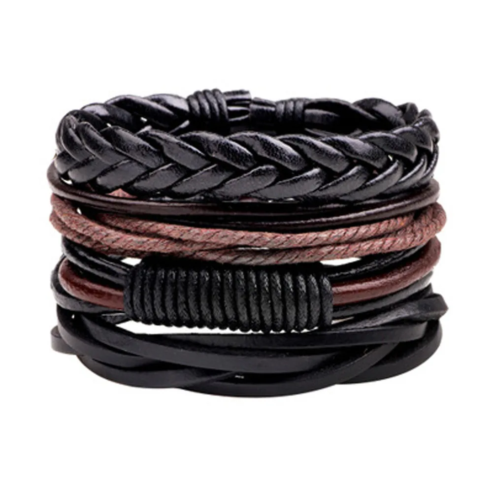 Braided Leather Bracelet&Bangles Retro Multilevel Leather Bracelet Men