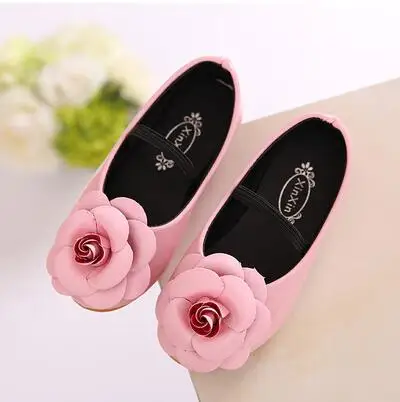 Новинка Обувь для детей девочек Танцы туфли принцессы Мода для девочек кожаные туфли дети цветок кеды для девочек размер 21-30 - Цвет: Розовый