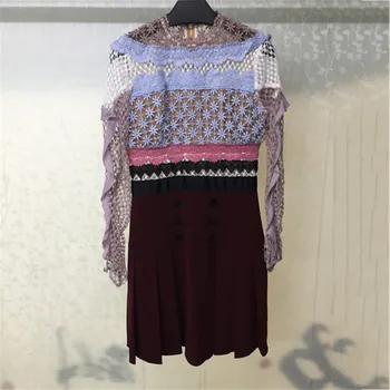 

Women Dress Summer 2018 O-neck Lady Long Sleeve Dress Fashion Hollow Out Lace Dress Women