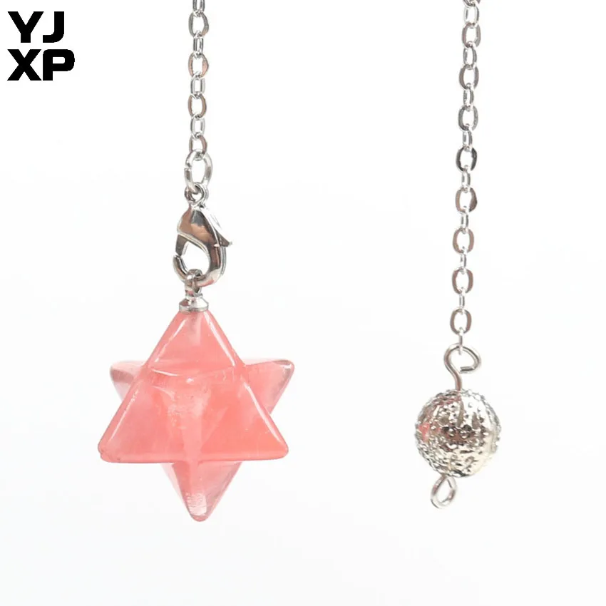 

YJXP Silver Plated Link Chain Cherry Quartz Merkaba Pendulum Pendant Reiki Healing Dowsing Divination Balancing Amulet Jewelry