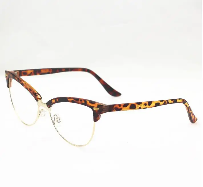 Женские оправы для очков кошачий глаз с половинной оправой, металлические заклепки, оправа для оптических очков, брендовые дизайнерские компьютерные прозрачные линзы, очки Gafas A1 - Цвет оправы: Leopard