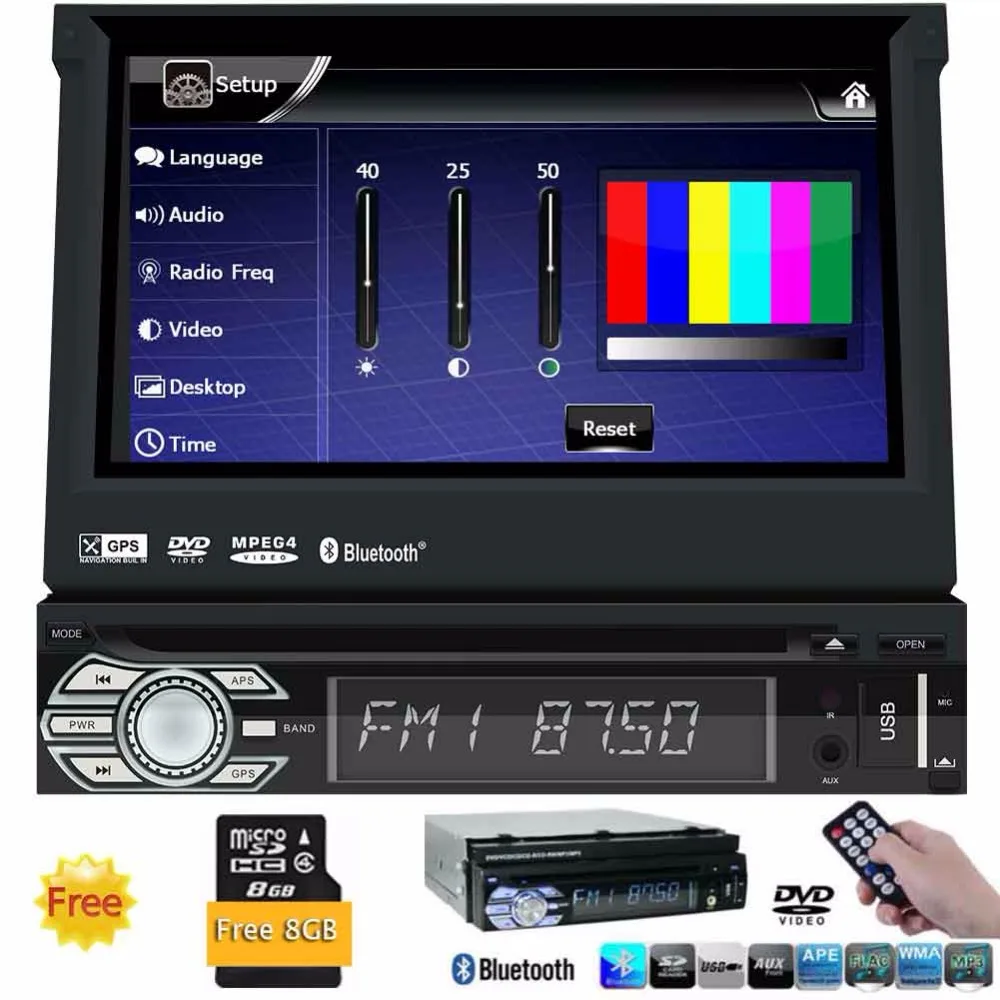 

Car Stereo GPS Navigation 1 Din audio Car DVD Player Radio with Detachable Panel Audio Headunit built-in Bluetooth touch screen