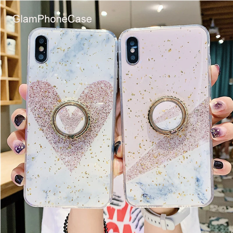 

GlamPhoneCase Love Glitter Support Phone Case For iPhone X XS Max XR Soft Silicone Cover For iPhone 7 8 6 6s Plus Case