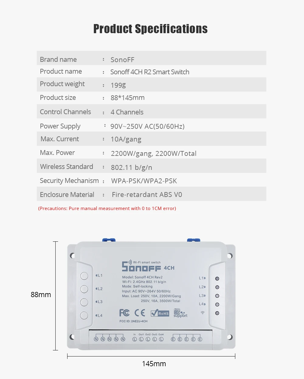 SONOFF 4CH R2 4 комплекта/канал беспроводной переключатель светильник Wifi Пульт дистанционного управления 4 устройства 10А/2200 Вт Поддержка Google/умный дом автоматизация