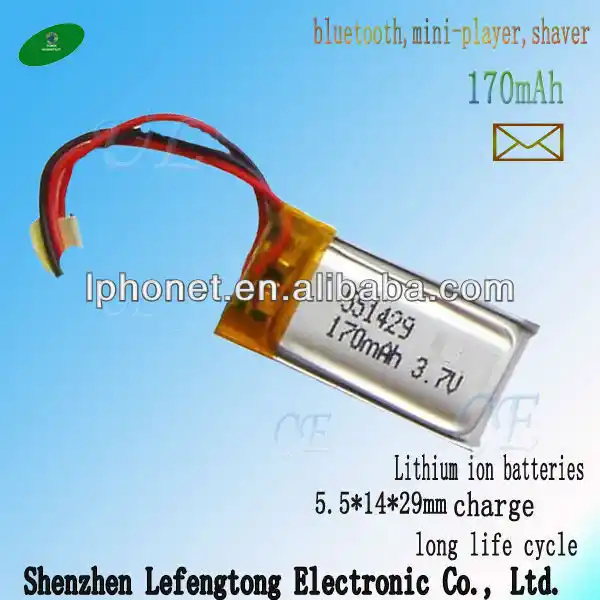Маленькая емкость перезаряжаемая 3,7 v 170mah литий-ионная батарея 551429 для bluetooth - изображение