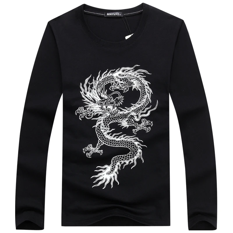 

New Fashion Brand Dragon Printing Long Sleeve T Shirts for Men Novelty Tattoo Male O-Neck Hip Hop T Shirts Plus Size 5XL