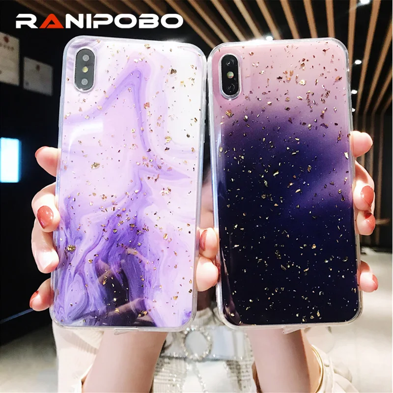 

Glitter Gold foil Marble Pattern Glossy Phone Case For Iphone X 6 6s Plus 7 8 Plus XS XR Max Soft TPU Shining Back Covers Coque