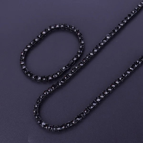 1 ряд 5 мм теннисное ожерелье и браслет набор золото серебро цепочка чокер со стразами мужские хип хоп уличные рок ювелирные изделия 1" 18" - Окраска металла: Black set