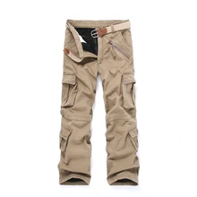 New High End Heavy Winter Warm Velvet Multi Pocket Men Loose Overall Cargo Pants Full Length