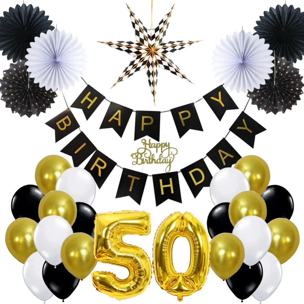 

30 40 50 Years old Adult Birthday Decor Set Paper Fan Rosettes Pleated Paper Lanterns Tissue Balloon Supplies