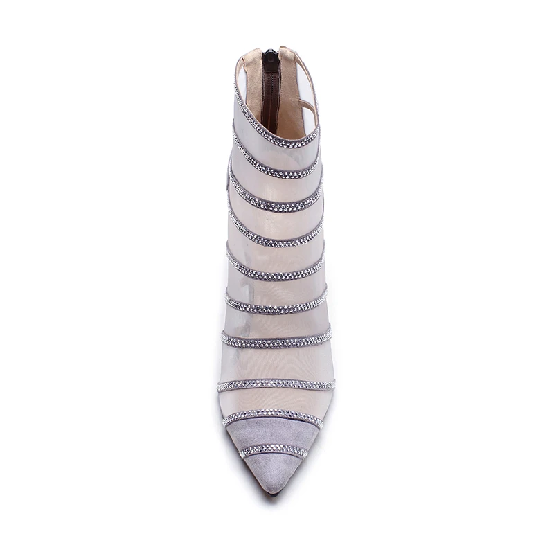 Malla Tobillo Talones Femeninos Zapatos Estrecha Punta 2018 Cremallera Stiletto Sexy Botas Suede Calzado Partido Isnom gris De Mujeres Moda Verano Negro xnIPqqwU
