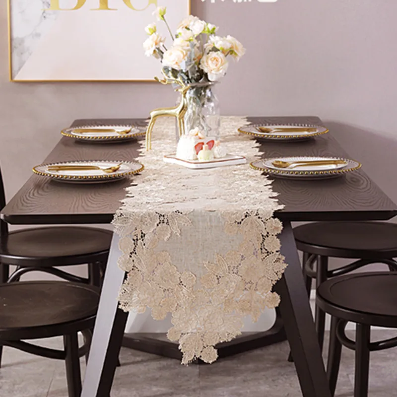 Slub Linen Lace Table Runner P24-8