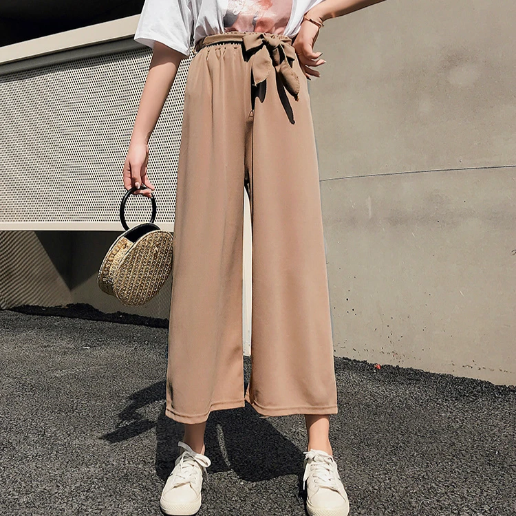 

CHUQING 2019 Wide Leg Pants Female Spring and Summer New Casual High Waist Was Thin Loose Straight Nine Pants