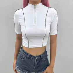 YYXZ летняя футболка Модная тонкая Светоотражающая полосатая футболка с коротким рукавом SML женская повседневная короткая обтягивающая