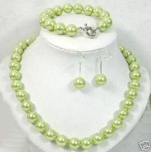 

Real 1set 8mm Green Sea South Shell Pearl Necklace Bangle Earring AAA++A06